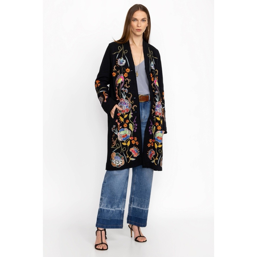 Johnny Was Taria Applique Embroidered Cardigan Duster Size L Boho Floral